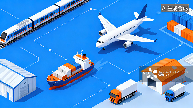 【AI数字艺术】等距视角 3D 物流运输场景图图片素材
