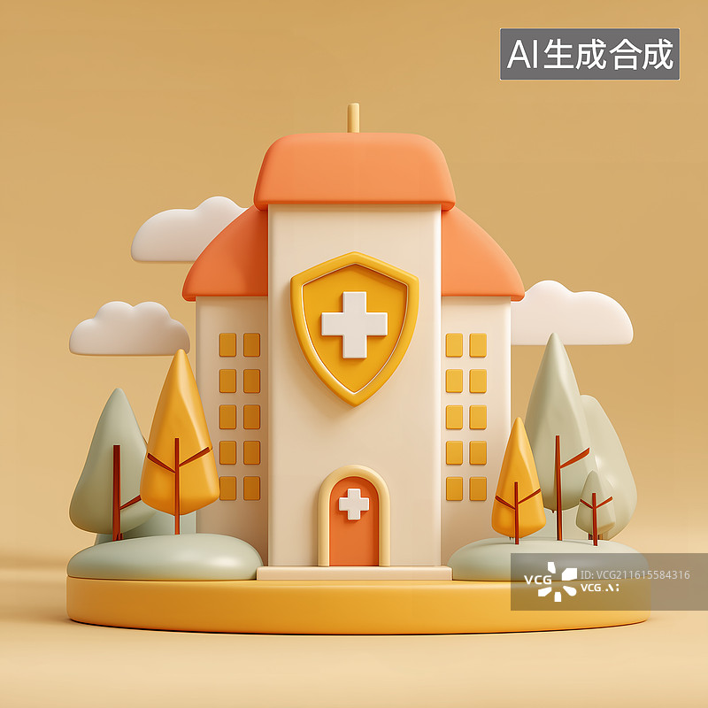 【AI数字艺术】医疗金盾医院立体图标图片素材