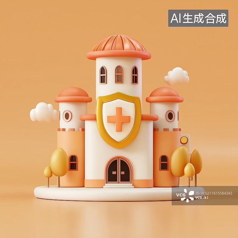 【AI数字艺术】医疗金盾医院立体图标图片素材
