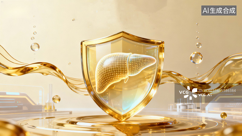 【AI数字艺术】金色盾牌守护肝脏图案图片素材