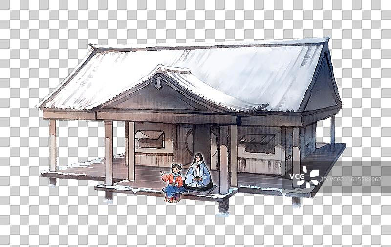 房屋和雪-古风冬天风景元素图片素材