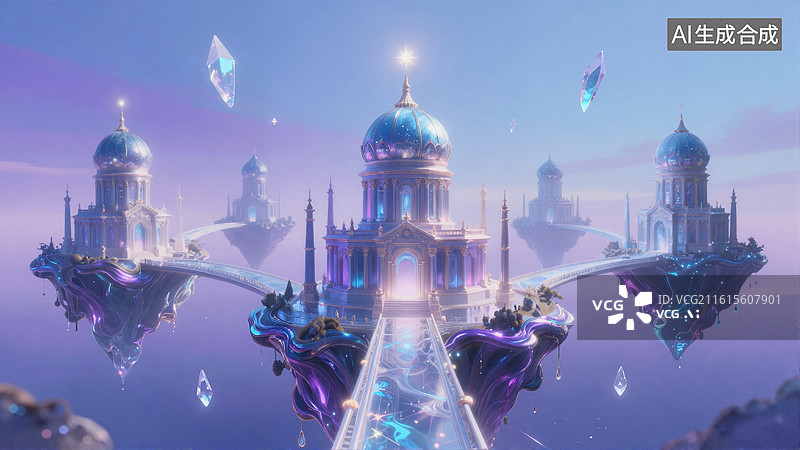 【AI数字艺术】悬浮宫殿奇幻仙境图片素材
