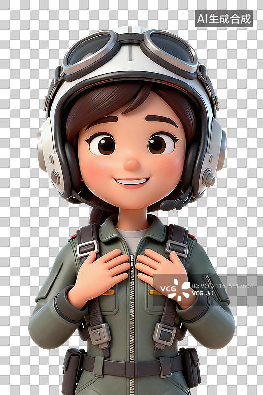 【AI数字艺术】卡通风格，女飞行员PNG格式的免扣元素图片素材