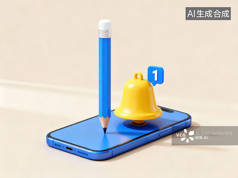 【AI数字艺术】手机上的铅笔与铃铛图片素材