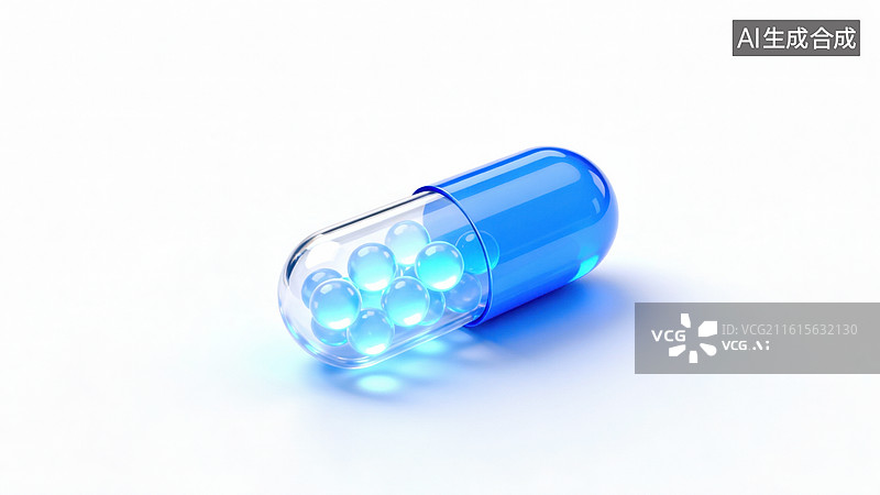 【AI数字艺术】蓝色透明药丸胶囊图片素材