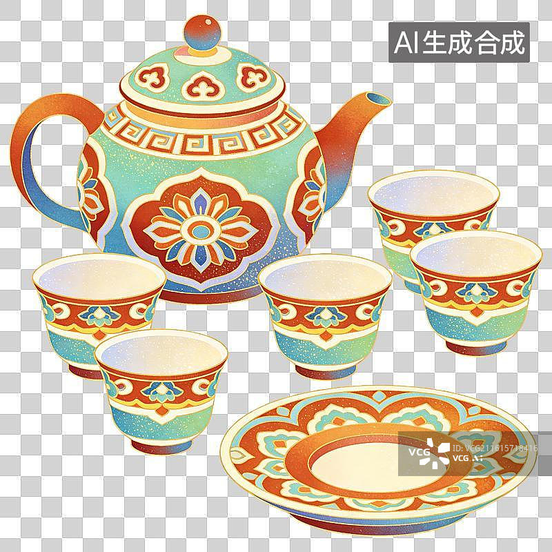【AI数字艺术】瓷器茶具插画图片素材