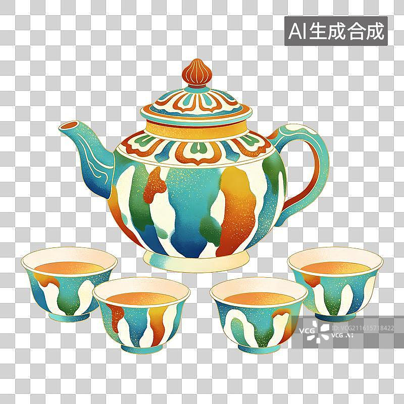【AI数字艺术】瓷器茶具插画图片素材