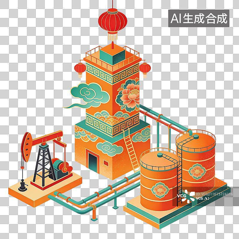 【AI数字艺术】石油工厂场景插画图片素材