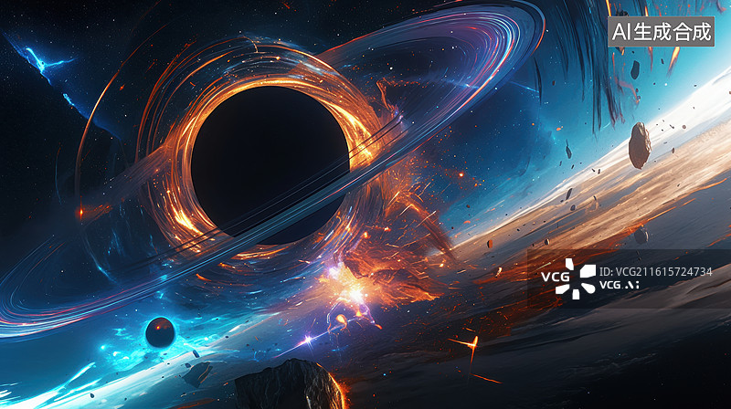 【AI数字艺术】宇宙黑洞与星环奇观图片素材