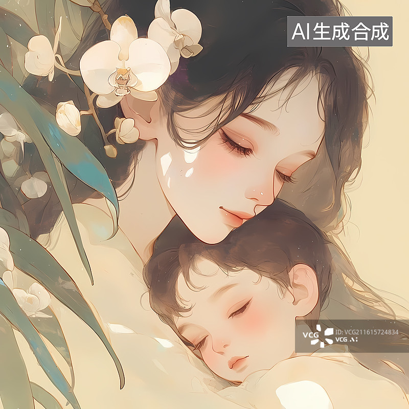 【AI数字艺术】国画水墨风母亲节背景图片素材