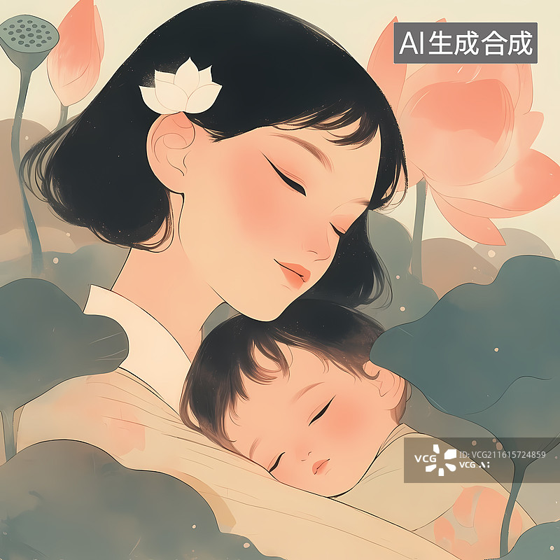 【AI数字艺术】国画水墨风母亲节背景图片素材