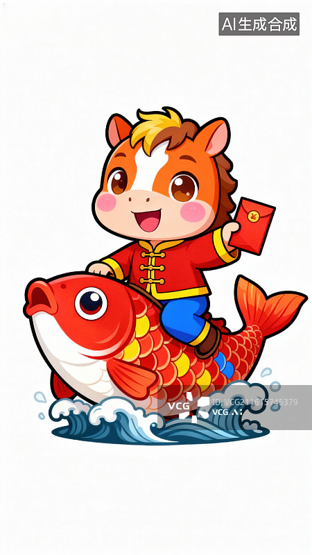 【AI数字艺术】小马骑鲤鱼持红包图片素材