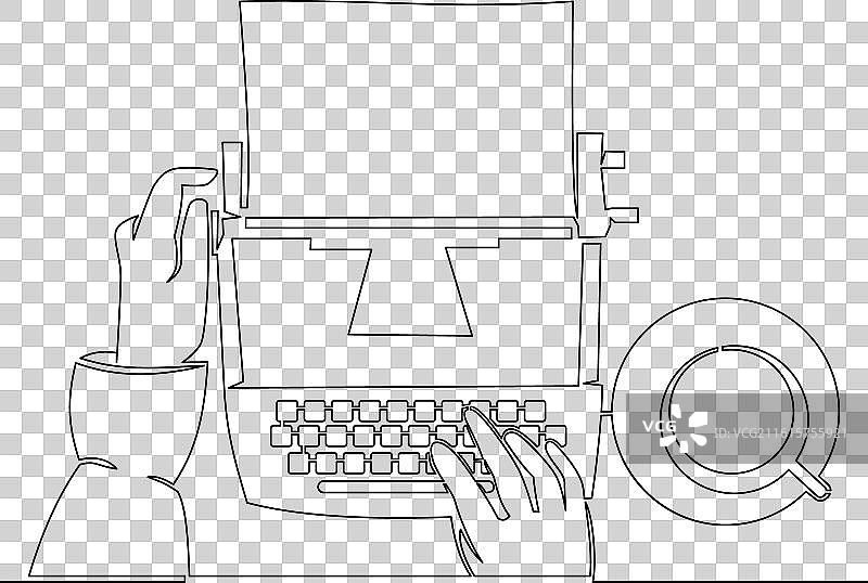 连续线条画的老式复古打字机图片素材