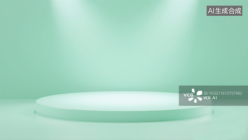 【AI数字艺术】AIGC：3D绿色简约圆形底座产品展台，电子商务背景图片素材