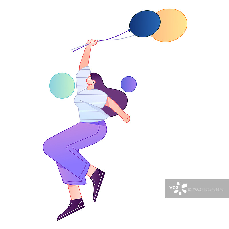 人物飞翔悬浮动作矢量扁平渐变插画图片素材