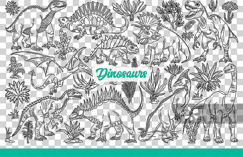 恐龙在天空中行走或飞翔，展示着巨大的身躯图片素材