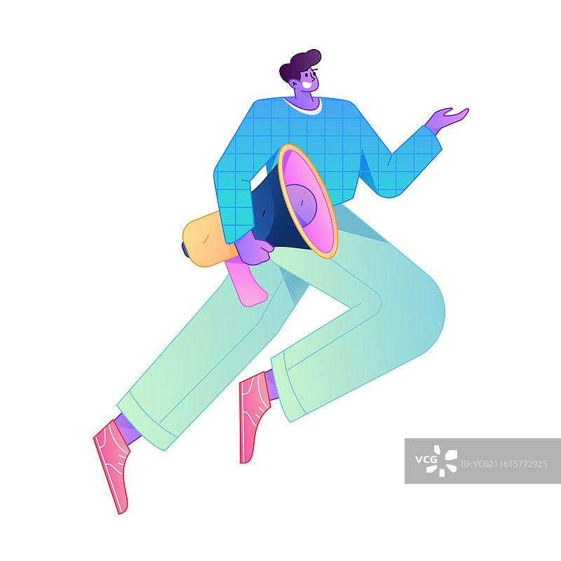 人物接收通知消息提醒动作造型矢量扁平渐变插画图片素材