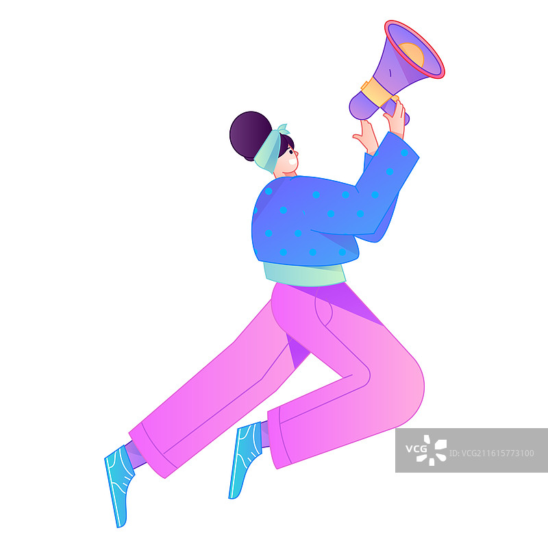 人物接收通知消息提醒动作造型矢量扁平渐变插画图片素材