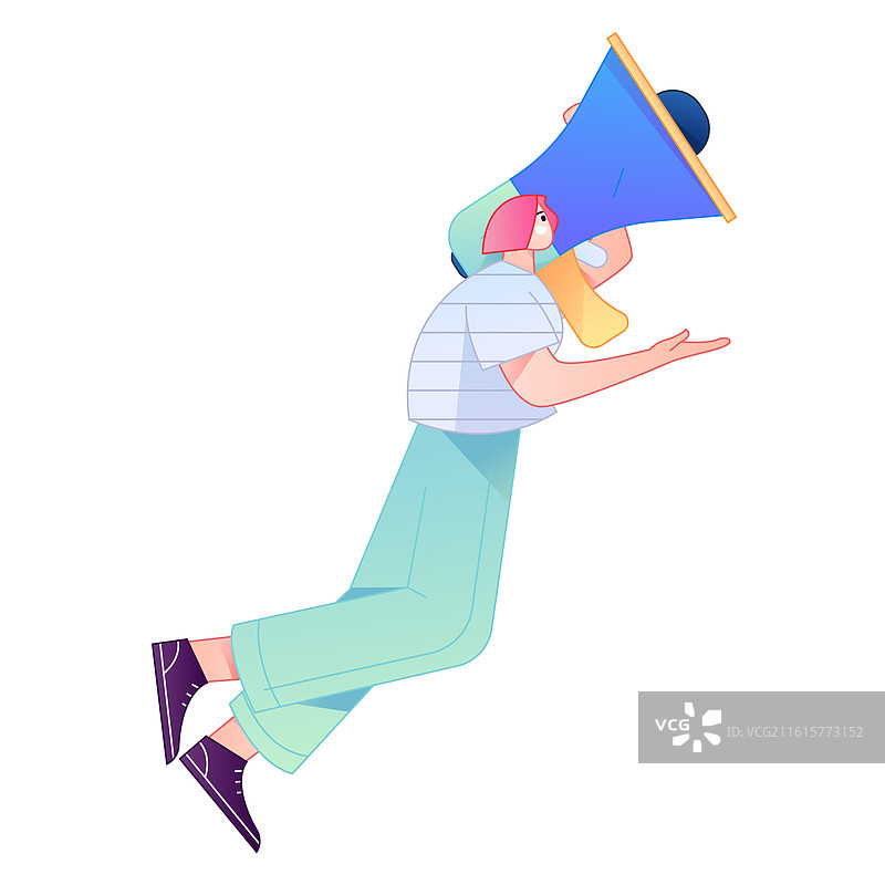 人物接收通知消息提醒动作造型矢量扁平渐变插画图片素材