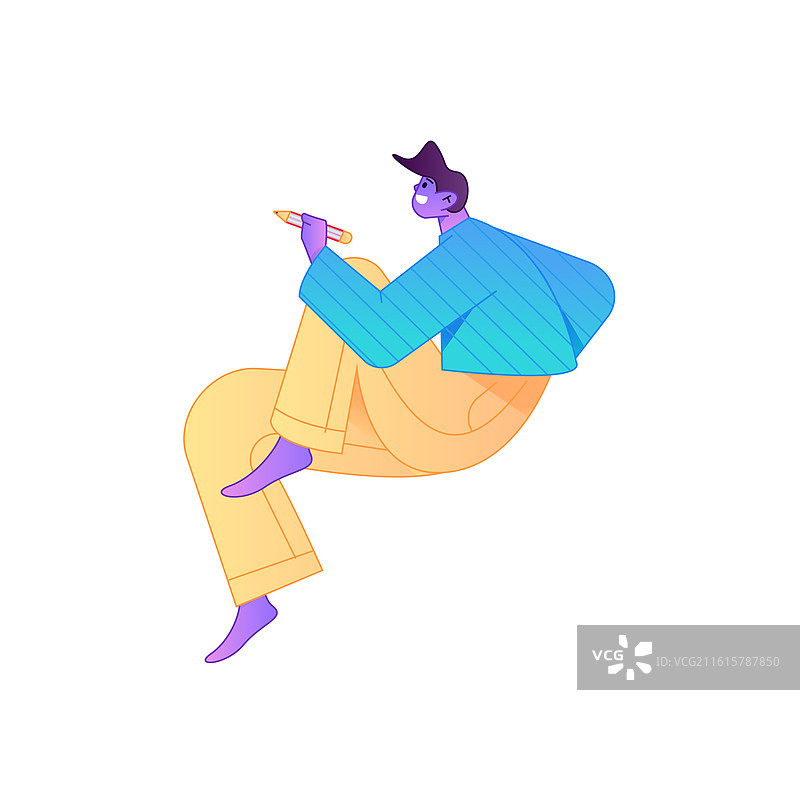 人物坐姿造型互联网矢量扁平渐变插画图片素材