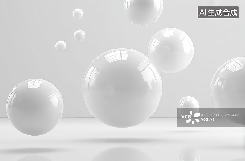 【AI数字艺术】漂浮的透明球体图片素材