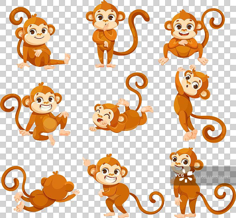 可爱俏皮的长尾巴猴子卡通形象图片素材