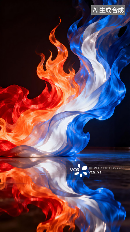 【AI数字艺术】红蓝火焰交织的抽象光影图片素材