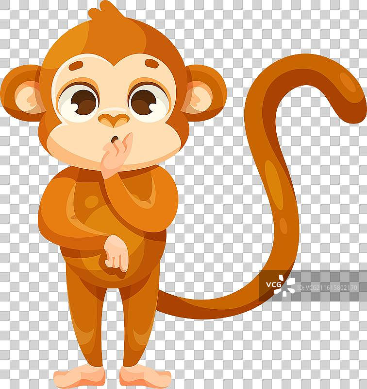可爱俏皮的长尾巴猴子角色站立着图片素材