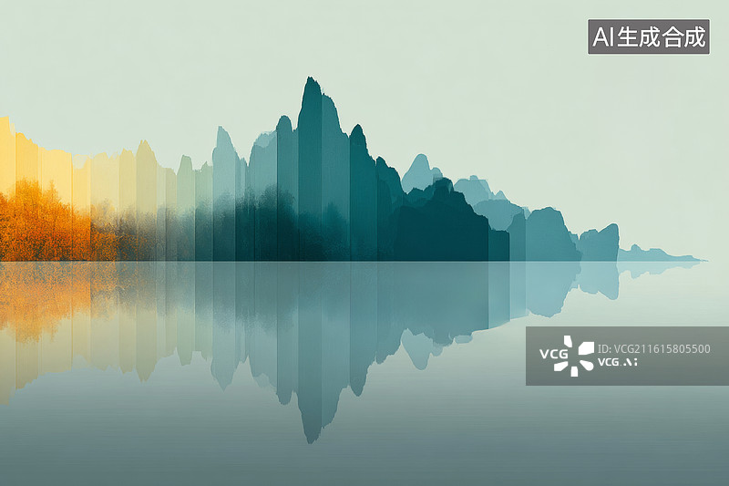【AI数字艺术】水中的山峦倒影图片素材