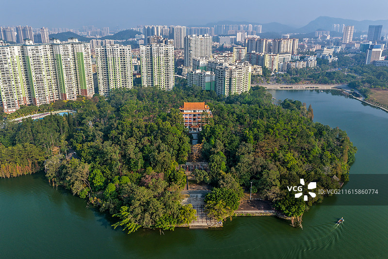 广东省阳江市鸳鸯湖公园航拍图片素材