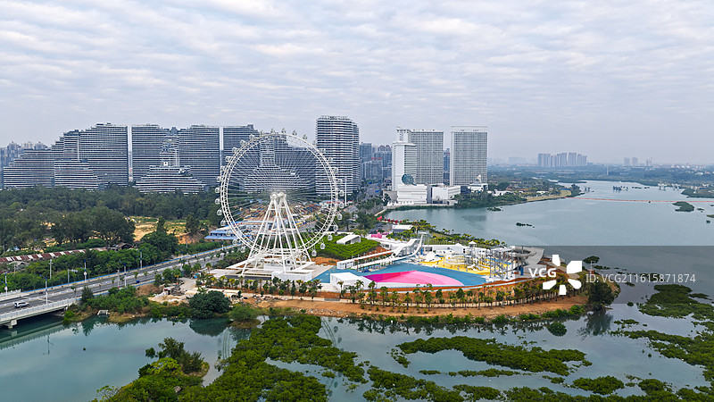 广西北海冯家江摩天轮阿萨卡航拍风光图片素材