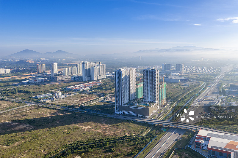 马来西亚槟城第二跨海大桥与白鹭风景航拍图片素材