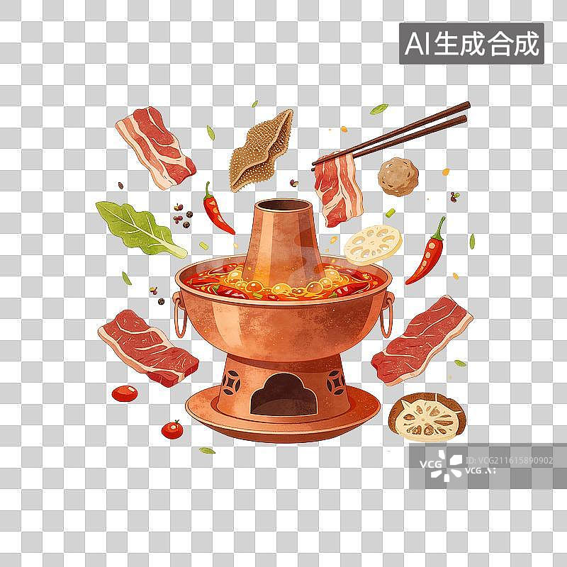 【AI数字艺术】麻辣火锅美食插画图片素材