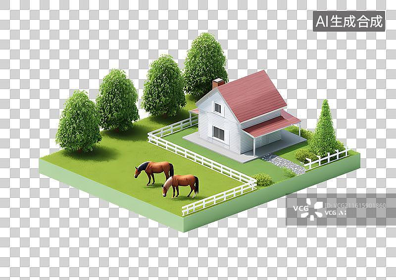 【AI数字艺术】卡通养殖牧马场图片素材