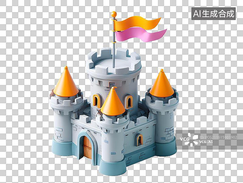 【AI数字艺术】卡通城堡上插着彩旗图片素材