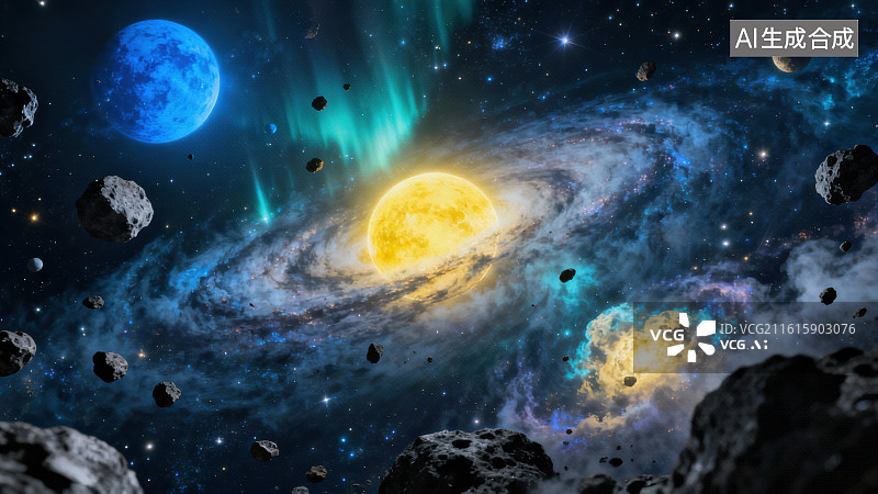 【AI数字艺术】宇宙星系与行星的壮丽景象图片素材