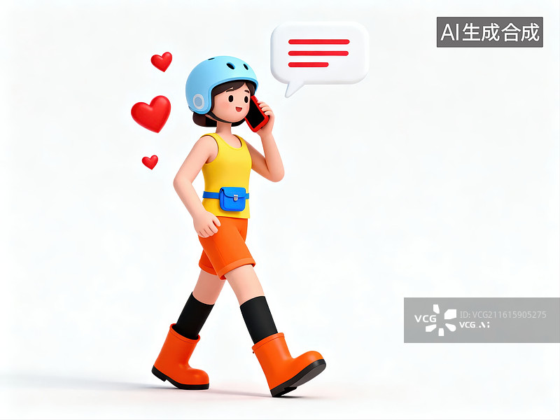 【AI数字艺术】卡通人物打电话行走图片素材