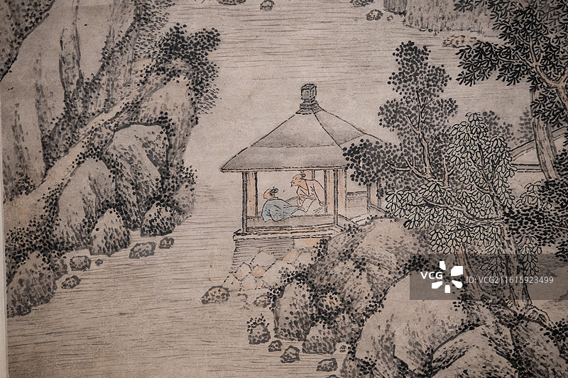 天津博物馆 清 王蓍 夏日山居图轴‌ ‌纸本设色‌ 康熙癸巳（1713）图片素材