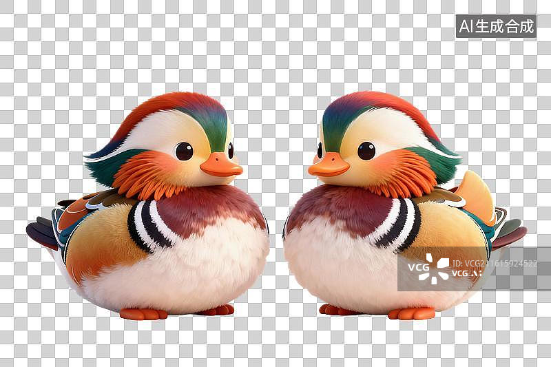 【AI数字艺术】卡通风格，一对鸳鸯PNG格式的免扣元素图片素材
