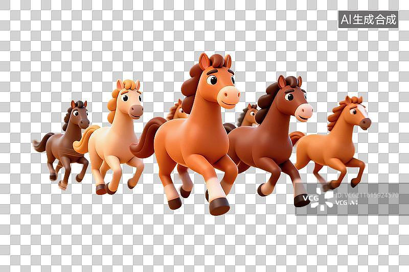 【AI数字艺术】卡通风格，万马奔腾PNG格式的免扣元素图片素材