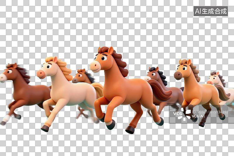 【AI数字艺术】卡通风格，万马奔腾，马年大吉PNG格式的免扣元素图片素材