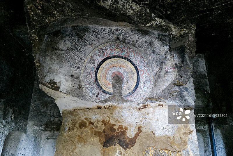 河北邯郸南响堂山石窟华严洞石刻造像与彩绘艺术图片素材