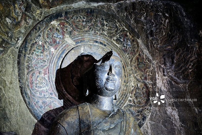 河北邯郸南响堂山石窟华严洞石刻造像与彩绘艺术图片素材