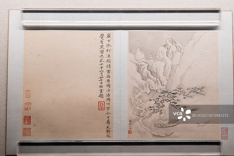 天津博物馆 清 王概 山水图册1 纸本设色图片素材