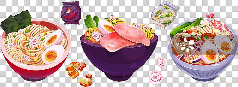 亚洲面条碗套装，孤立在白色背景上图片素材