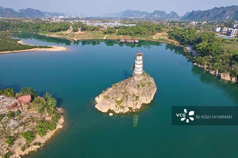 航拍广西崇左左江斜塔图片素材