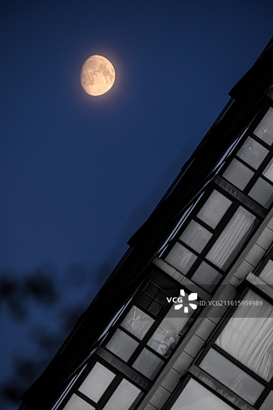 建筑旁月亮图片素材