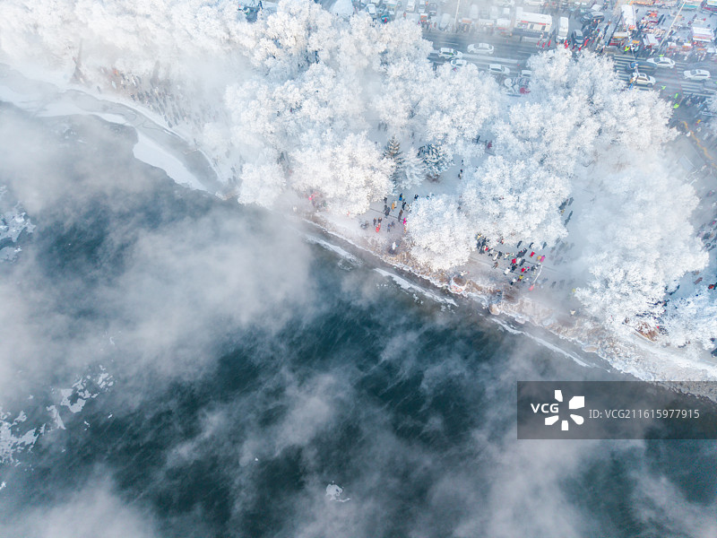 冬日松花江雾凇 吉林小雾凇岛 千缕银丝图片素材