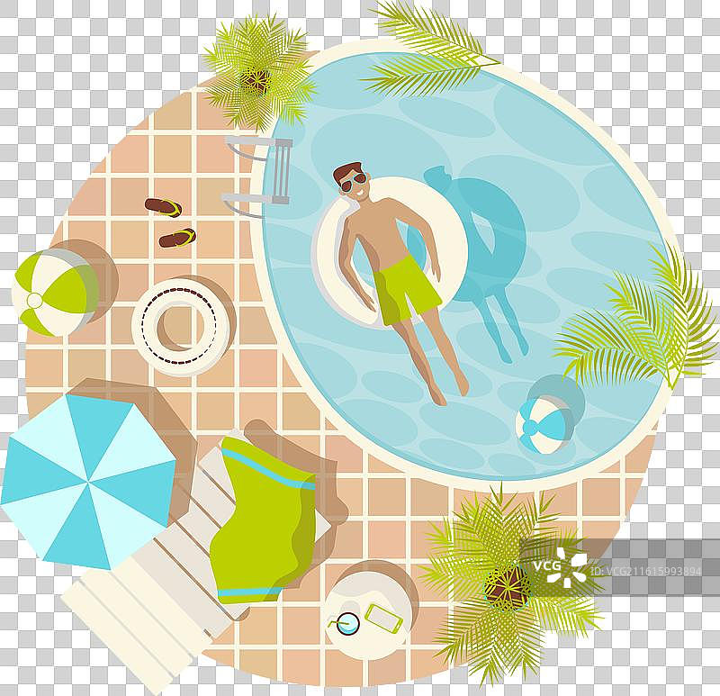 夏日度假，泳池里的男人图片素材