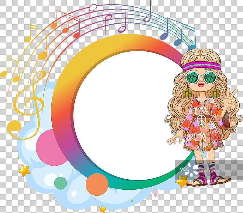 色彩缤纷的嬉皮士女孩与音符图片素材